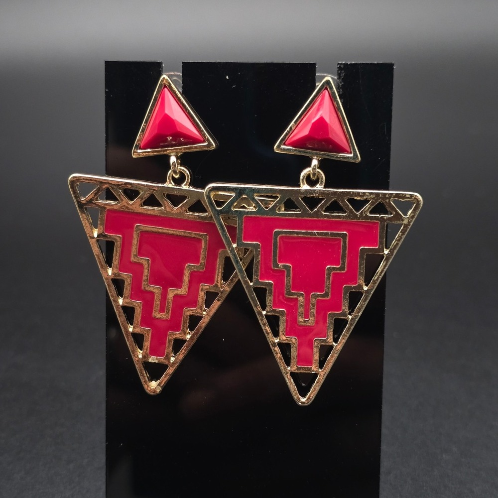 Burgundy Red Geometric Earrings Triangle Boho Southwest